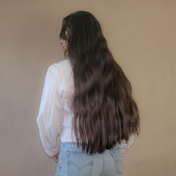 (61) vtg 90s white and pink checkered cropped denim jacket - Picture 4 of 4